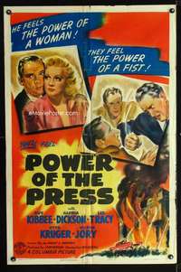 h433 POWER OF THE PRESS one-sheet movie poster '43 Lee Tracy, Guy Kibbee