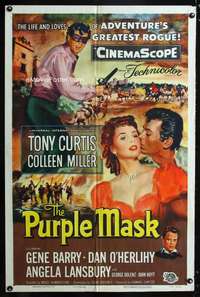 h440 PURPLE MASK one-sheet movie poster '55 masked avenger Tony Curtis!