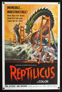 h453 REPTILICUS one-sheet movie poster '62 giant lizard, AIP sci-fi!