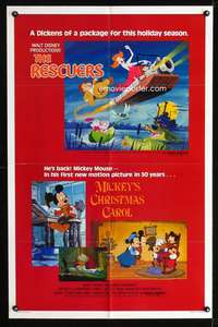 h455 RESCUERS/MICKEY'S CHRISTMAS CAROL one-sheet movie poster '83 Disney