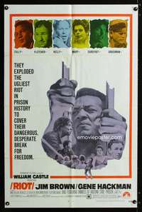 h459 RIOT one-sheet movie poster '69 Jim Brown, Gene Hackman, prison escape!