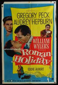 h466 ROMAN HOLIDAY one-sheet movie poster '53 Audrey Hepburn, Greg Peck