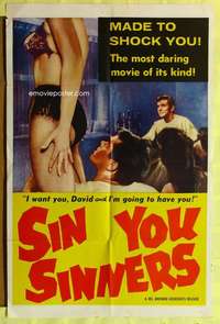 h486 SIN YOU SINNERS one-sheet movie poster '61 sleaziest Joe Sarno!