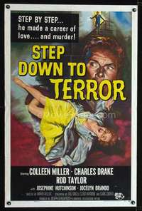 h512 STEP DOWN TO TERROR one-sheet movie poster '59 cool murder image!