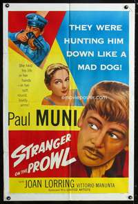 h515 STRANGER ON THE PROWL one-sheet movie poster '53 Paul Muni on the run!