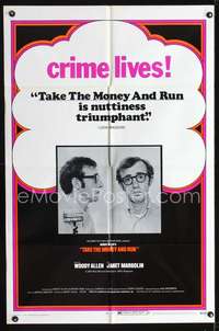 h528 TAKE THE MONEY & RUN one-sheet movie poster '69 Woody Allen mugshot!
