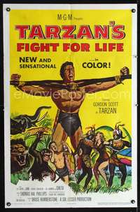 h533 TARZAN'S FIGHT FOR LIFE one-sheet movie poster '58 Gordon Scott