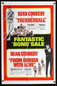 h551 THUNDERBALL/FROM RUSSIA WITH LOVE one-sheet movie poster '68 James Bond