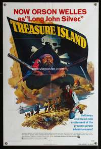 h586 TREASURE ISLAND one-sheet movie poster '72 Orson Welles as Long John!