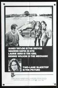 h601 TWO-LANE BLACKTOP one-sheet movie poster '71 James Taylor, Warren Oates