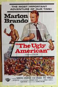h602 UGLY AMERICAN one-sheet movie poster '63 Marlon Brando, Eiji Okada