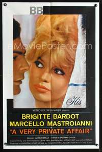 h612 VERY PRIVATE AFFAIR one-sheet movie poster '62 sexy Brigitte Bardot!