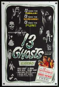 k001 13 GHOSTS black style 1sh '60 William Castle, great art of all the spooks, ILLUSION-O!