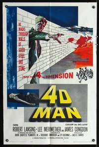 k012 4D MAN one-sheet movie poster '59 Robert Lansing walks through walls!