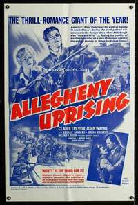 k031 ALLEGHENY UPRISING military one-sheet movie poster R60s John Wayne