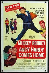k036 ANDY HARDY COMES HOME one-sheet movie poster '58 Mickey Rooney & son!