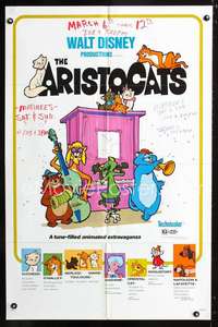 k043 ARISTOCATS one-sheet movie poster R80 Walt Disney feline cartoon!