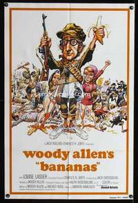 k052 BANANAS int'l one-sheet movie poster R80 Woody Allen, Jack Davis art!