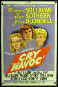k166 CRY HAVOC one-sheet movie poster '43 Sullavan, Ann Sothern, Blondell