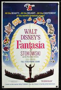 k226 FANTASIA one-sheet movie poster R63 Mickey Mouse, Disney classic!
