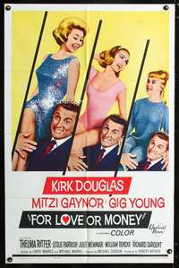 k252 FOR LOVE OR MONEY one-sheet movie poster '63 Kirk Douglas, Gaynor