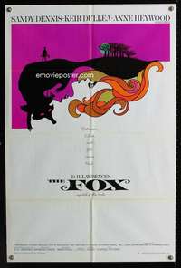 k269 FOX one-sheet movie poster '68 D.H. Lawrence, cool Dillon artwork!