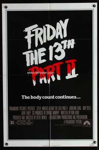 k275 FRIDAY THE 13th 2 one-sheet movie poster '81 Jason, slasher horror!