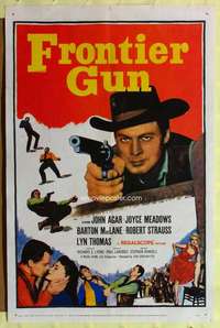 k284 FRONTIER GUN one-sheet movie poster '58 John Agar pointing gun c/u!