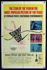 k289 FUNNY GIRL one-sheet movie poster '69 Barbra Streisand, Omar Sharif