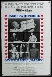 k307 GIVE 'EM HELL HARRY one-sheet movie poster '75 Whitmore's 1-man show!