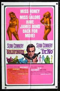 k316 GOLDFINGER/DR NO one-sheet movie poster '70s Sean Connery as Bond!