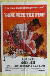 k317 GONE WITH THE WIND one-sheet movie poster R80 Clark Gable, Leigh