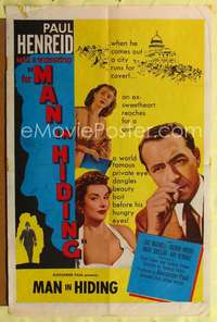 k475 MAN IN HIDING one-sheet movie poster '53 film noir, Paul Henreid