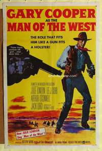 k479 MAN OF THE WEST one-sheet movie poster '58 tough cowboy Gary Cooper!