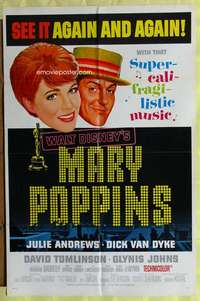 k487 MARY POPPINS one-sheet movie poster '64 Julie Andrews, Disney