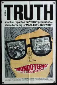k520 MONDO TEENO one-sheet movie poster '67 truth about the NOW generation!