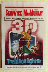 k528 MOONLIGHTER one-sheet movie poster '53 excellent 3-D Stanwyck image!