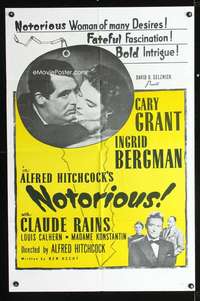 k558 NOTORIOUS one-sheet movie poster R54 Cary Grant, Ingrid Bergman