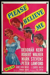 k586 PLEASE BELIEVE ME one-sheet movie poster '50 Deborah Kerr, Walker