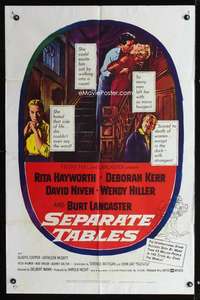 k629 SEPARATE TABLES one-sheet movie poster '58 Rita Hayworth, Lancaster