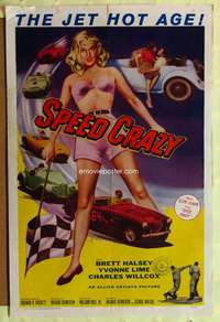 k655 SPEED CRAZY one-sheet movie poster '58 classic sexy car racing image!