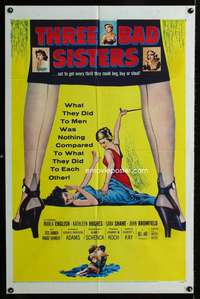 k733 THREE BAD SISTERS one-sheet movie poster '56 very bad sexy girls!