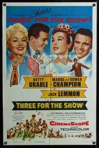 k735 THREE FOR THE SHOW one-sheet movie poster '54 Betty Grable, Lemmon