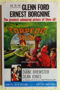 k743 TORPEDO RUN one-sheet movie poster '58 Glenn Ford, Ernest Borgnine