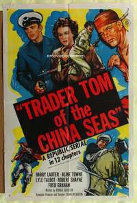 k746 TRADER TOM OF THE CHINA SEAS one-sheet movie poster '54 entire serial!