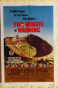k752 TWO MINUTE WARNING one-sheet movie poster '76 sniper at football game!