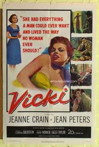 k761 VICKI one-sheet movie poster '53 Jeanne Crain, Jean Peters