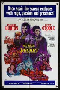n054 BECKET one-sheet movie poster R67 Richard Burton, O'Toole, Kossin art!