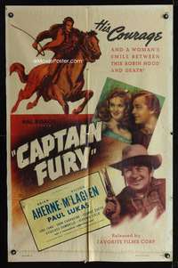 n082 CAPTAIN FURY one-sheet movie poster R40s Brian Aherne, Victor McLaglen
