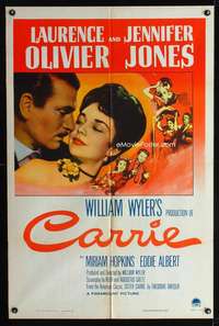 n087 CARRIE one-sheet movie poster '52 Laurence Olivier, Jennifer Jones